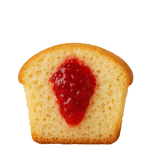 Bilden förestället en odekorerad cupcake i genomskärning för att visa fyllningen som är en hallonkompott
